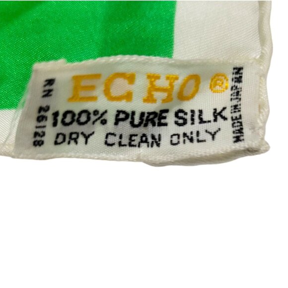 Vintage Echo Silk Scarf Green Nautical Sailboat Print Red Black Stripes As-Is - Picture 2 of 16